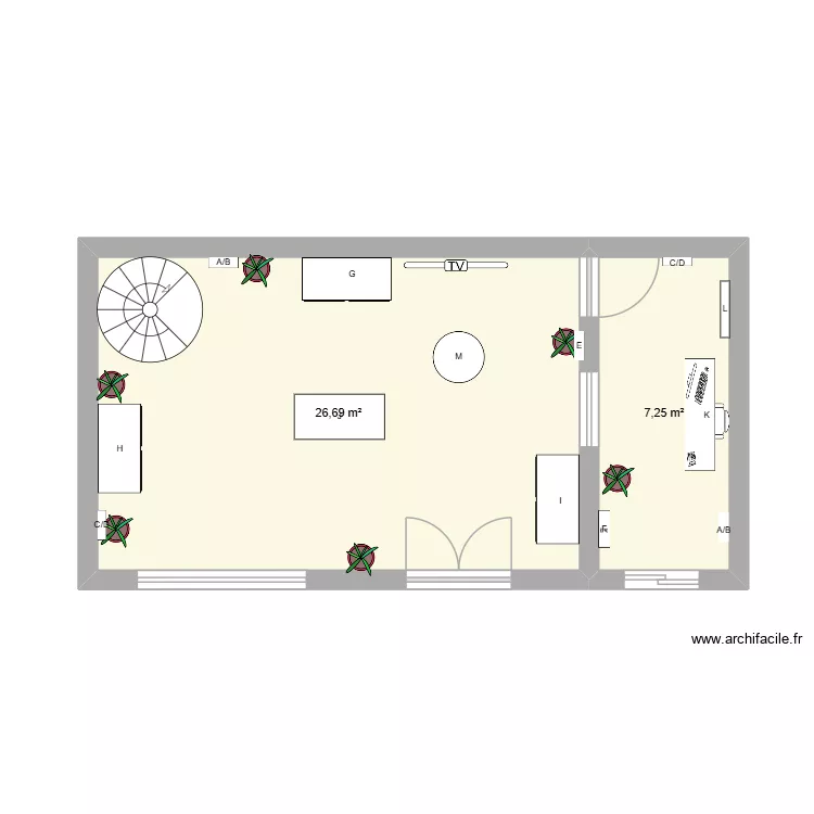 ADOC. Plan de 2 pièces et 34 m²