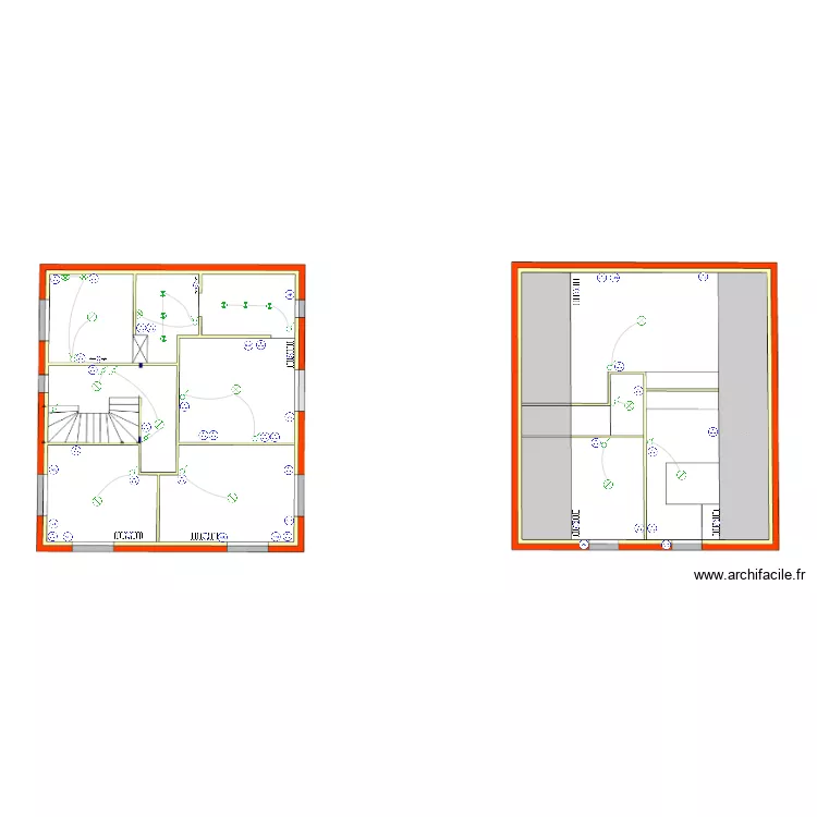 Plan implantation electricit&eacute; R+1 et R+2. Plan de 