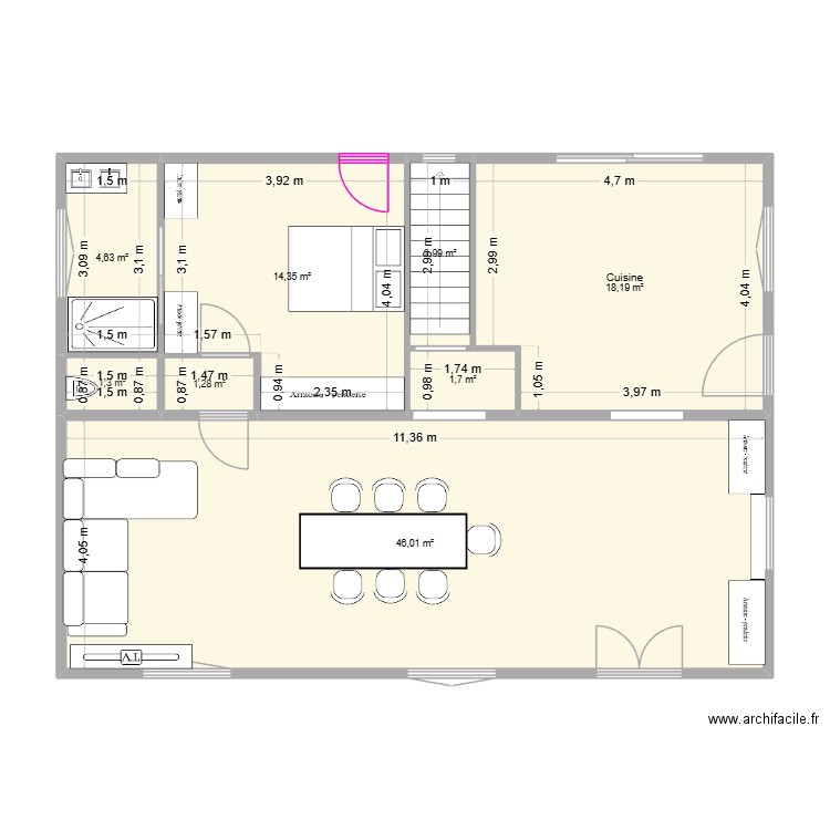 UR ONEA ETAGE v13. Plan de 8 pièces et 90 m2