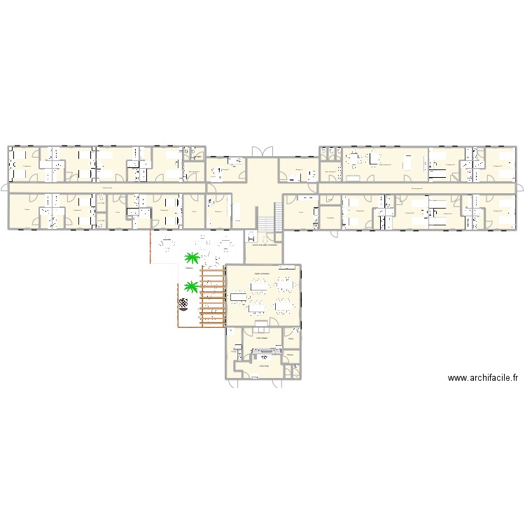 RDC général. Plan de 55 pièces et 618 m2