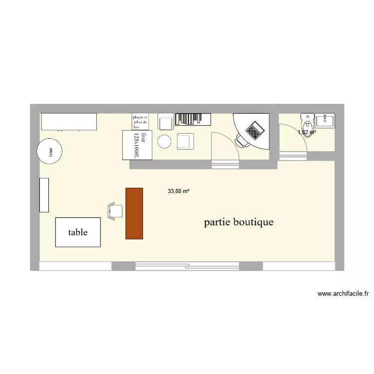 atelier boutique. Plan de 2  et 36 m²