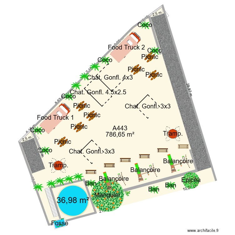Aménagement parcelle. Plan de 1 pièce et 37 m2