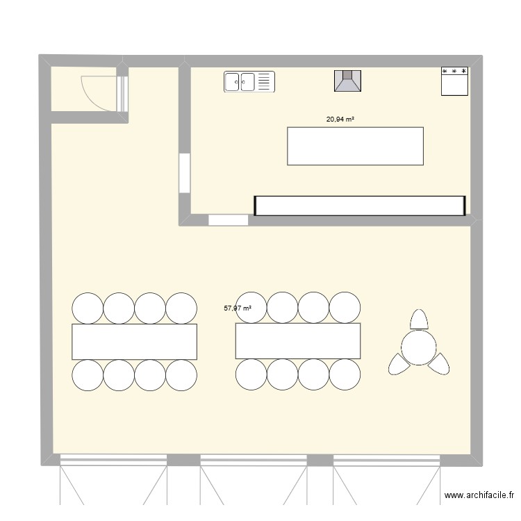 RESTO GEGE. Plan de 2 pièces et 79 m2