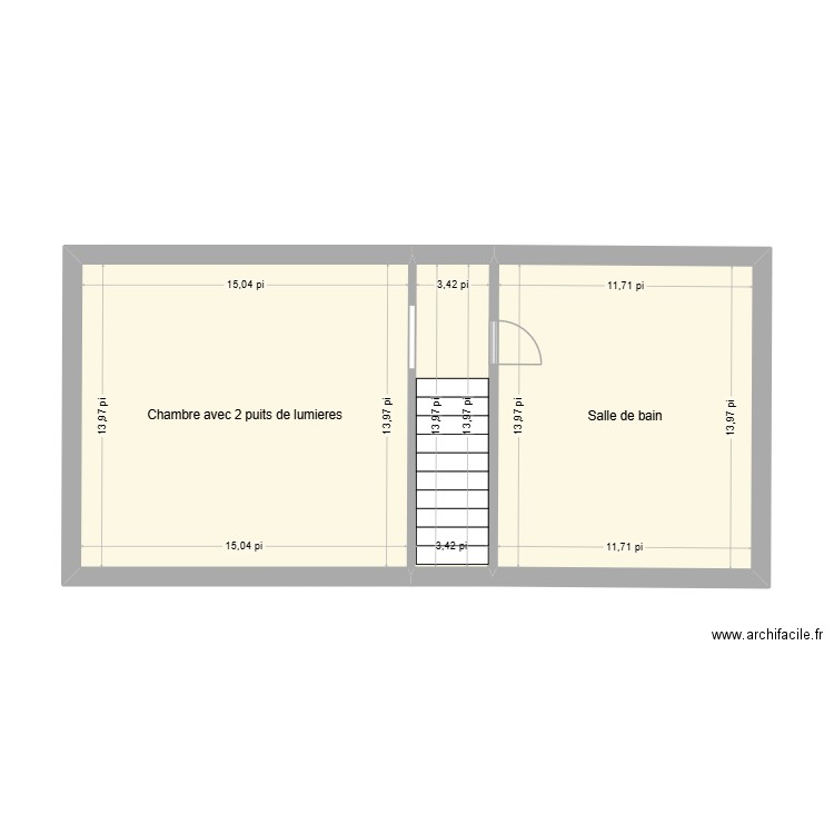 ETAGE. Plan de 3 pièces et 39 m2