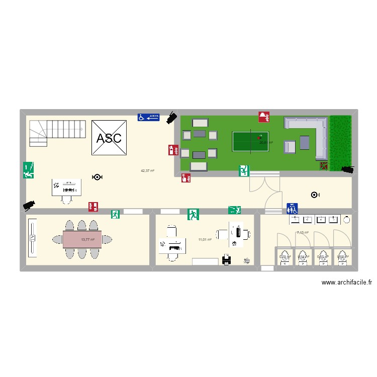 pis 1. Plan de 9 pièces et 98 m2