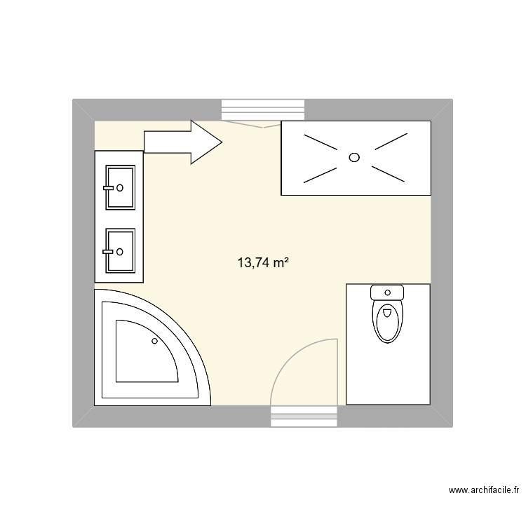 SdB. Plan de 1 pièce et 14 m2