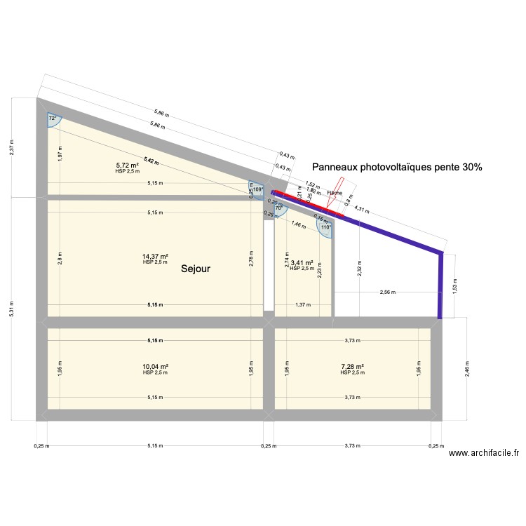 Etude MEP Véranda - Panneaux photovoltaïques. Plan de 5 pièces et 41 m2