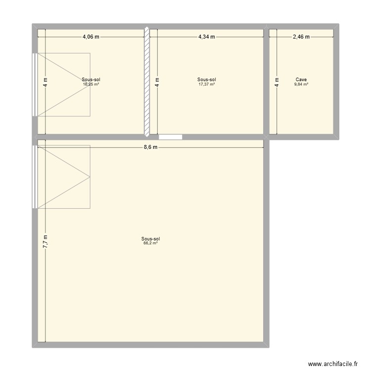 Extension sous sol. Plan de 4 pièces et 110 m2