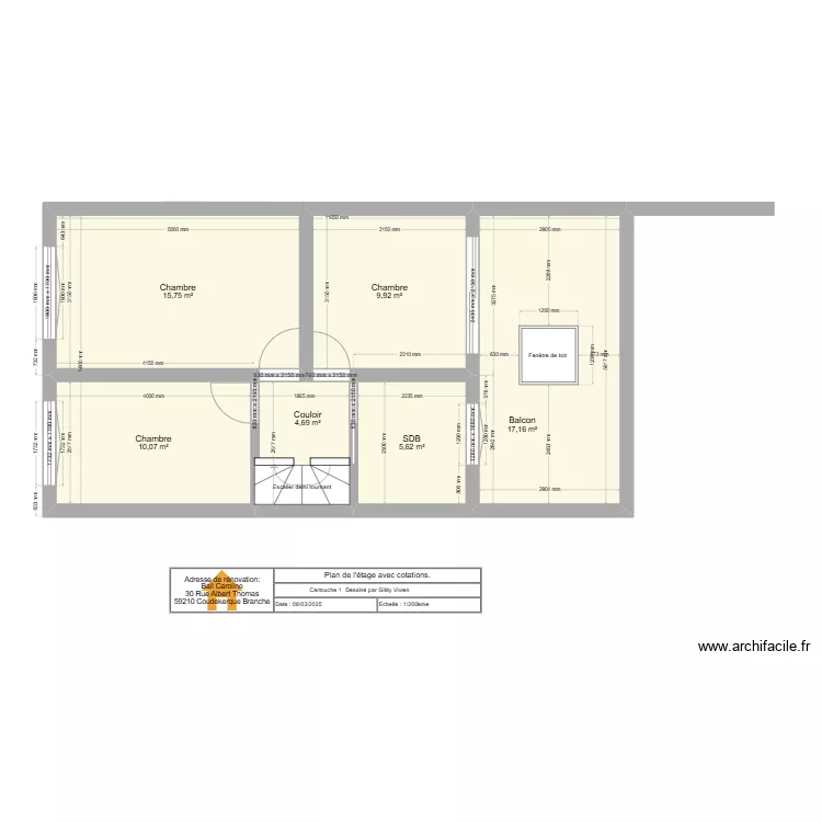 Plan de l'&eacute;tage caroline avec cotations2. Plan de 
