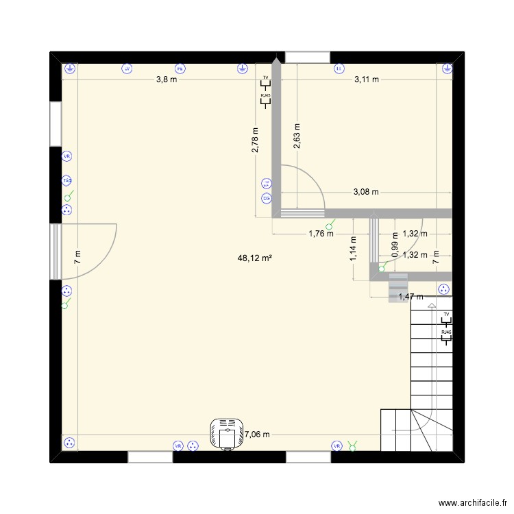 plan maison 1etage Aulas. Plan de 1 pièce et 48 m2