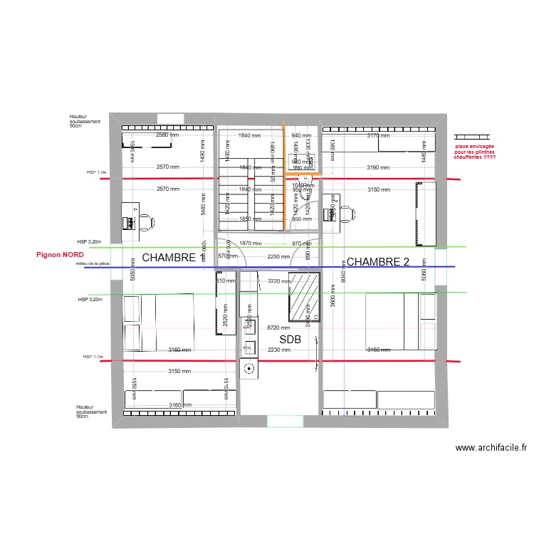 comble sans cotes pour chauffage. Plan de 11 pièces et 68 m2