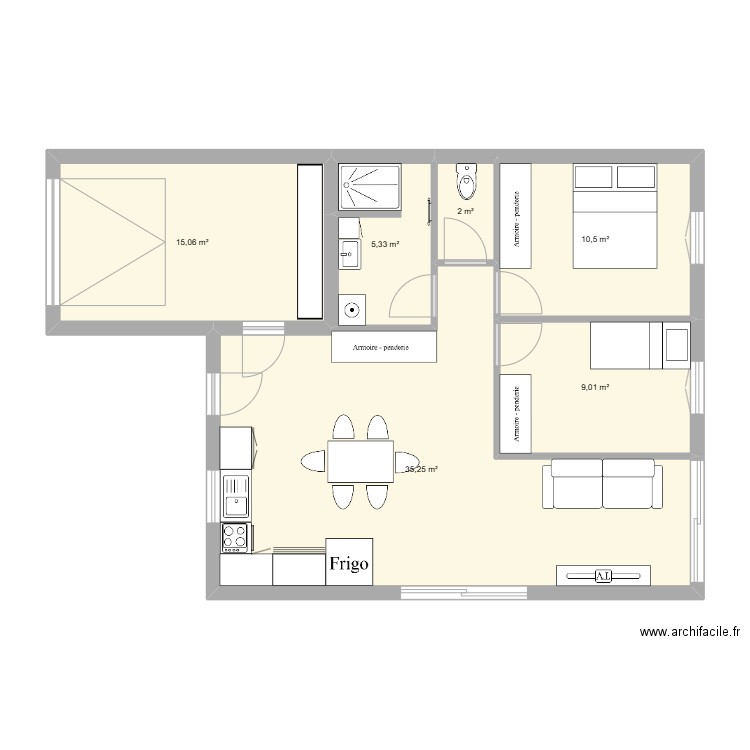 2 eme idée. Plan de 6 pièces et 77 m2