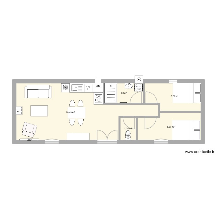Tiny house. Plan de 5 pièces et 50 m2