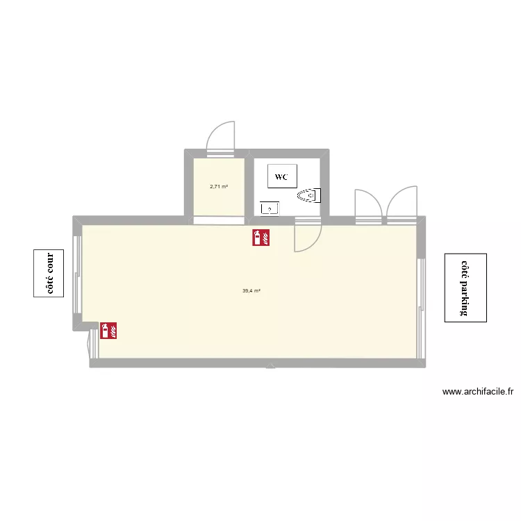 Salle d'animation type en EHPAD par exemple. Plan de 2  et 42 m²