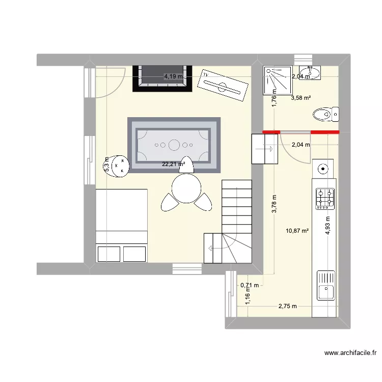 hournere. Plan de 3  et 37 m²