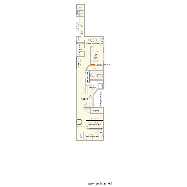 Salon Indigo&CO. Plan de 6 pièces et 141 m2