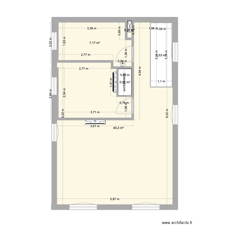 Appart Haut droite. Plan de 5 pièces et 56 m2