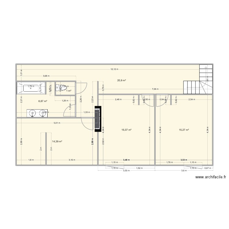 plumaudan etage. Plan de 6 pièces et 74 m2