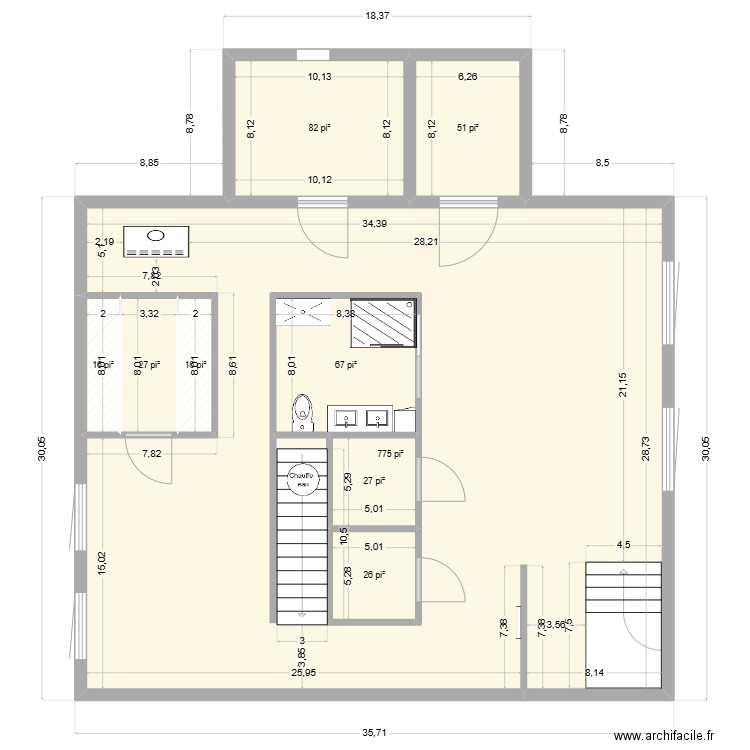 Sous-Sol 2. Plan de 9 pièces et 114 m2