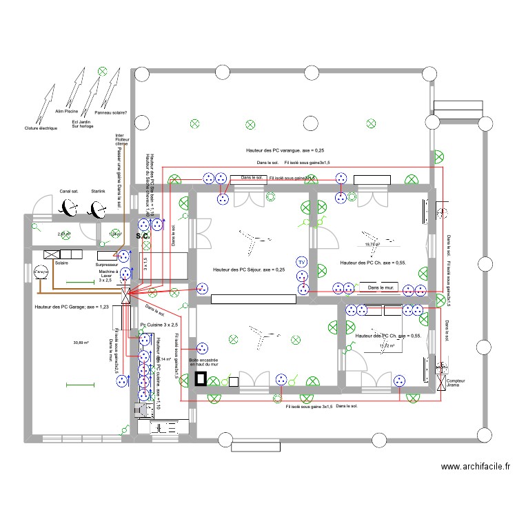 Maison Diégo. Electricité. 6. Plan de 6 pièces et 79 m2