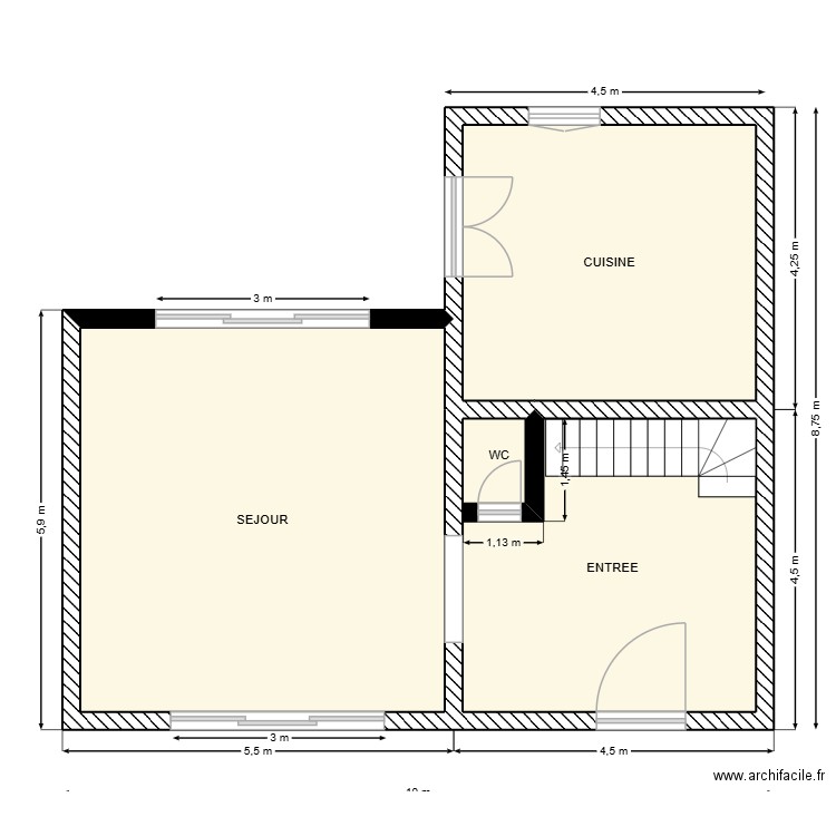 RC_VD. Plan de 3 pièces et 60 m2
