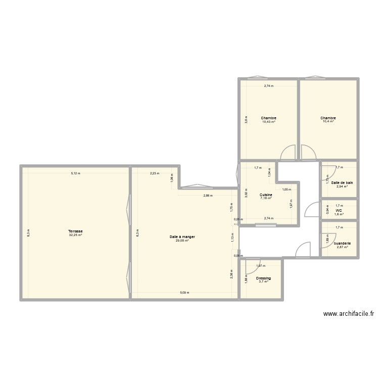 appart. Plan de 9 pièces et 100 m2