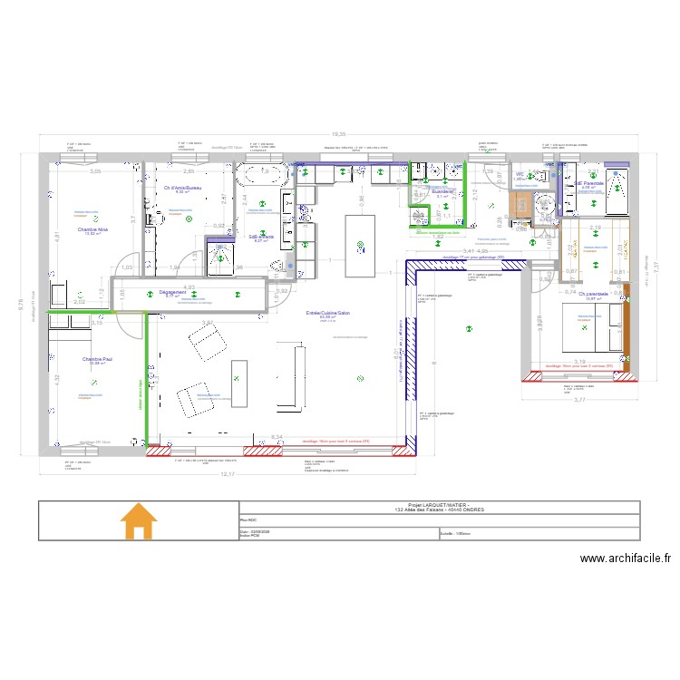 projet  LARQUET/WATIER : aménagement 12.05.25 sans cachette enfants. Plan de 11 pièces et 137 m2