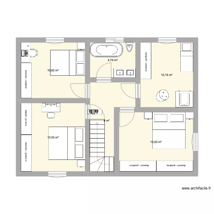 maison mitoyenne 2. Plan de 6  et 60 m²