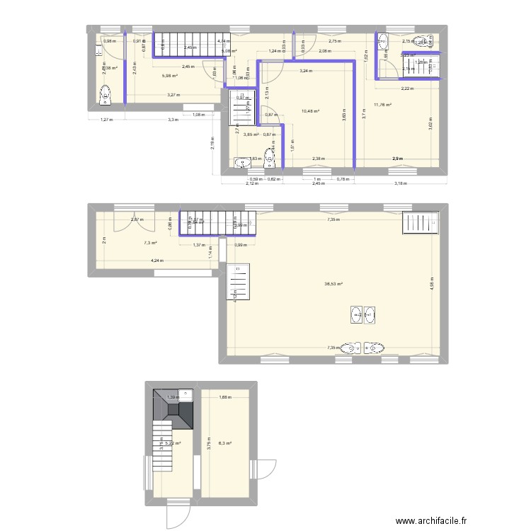 extention. Plan de 16 pièces et 109 m2