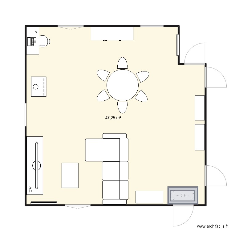 Plan salon. Plan de 1 pièce et 47 m2