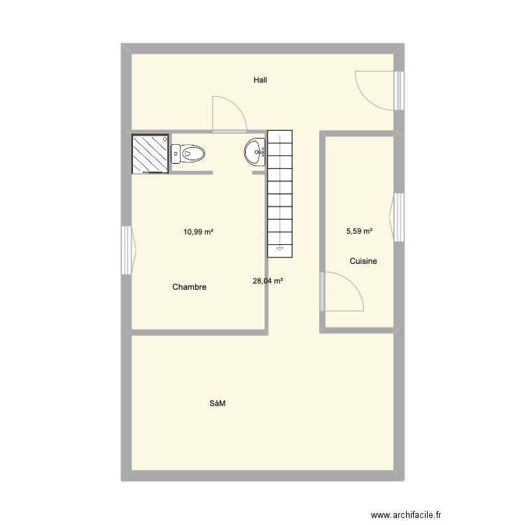 Jeanguyot Perron Avant. Plan de 3 pièces et 45 m2