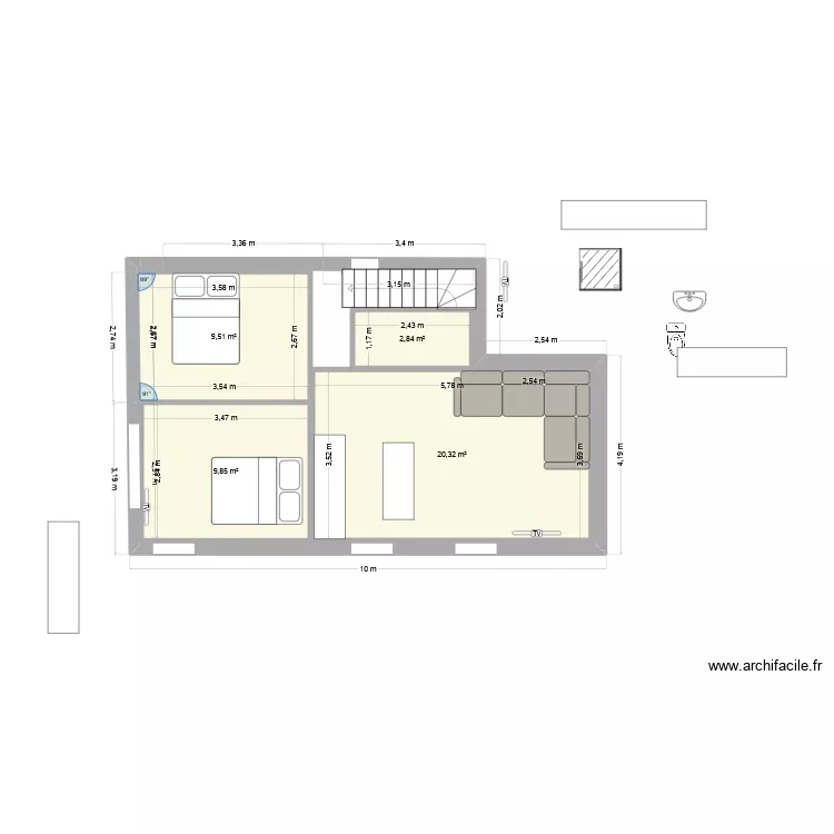 ETAGE / 2 CHAMBRE ET PETIT SALON THIERRY. Plan de 4 Pièces et 43 m² ETAGE / 2 CHAMBRE ET PETIT SALON THIERRY. Plan de 4 Pièces et 43 m²