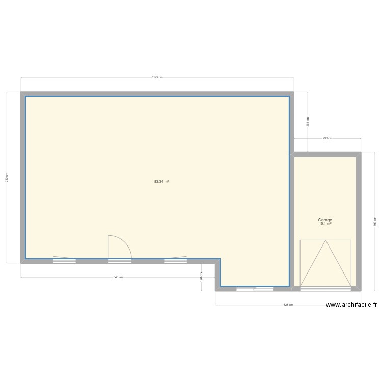 brouste. Plan de 2 pièces et 98 m2
