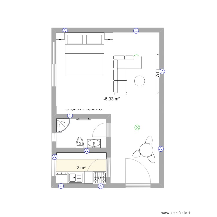 STUDIO-1. Plan de 2 pièces et 19 m2