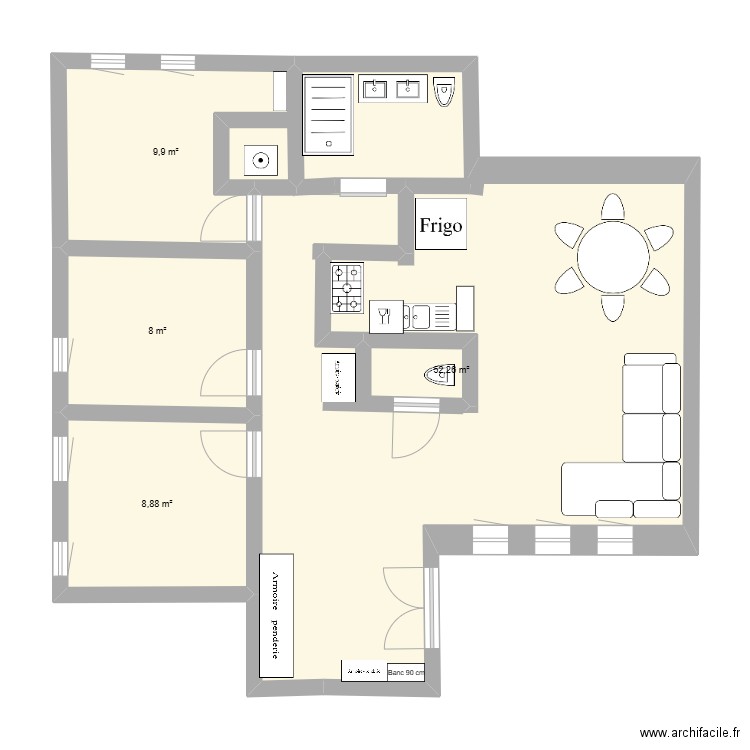 plan 2025 08 04 avec cloisons. Plan de 4 pièces et 79 m2