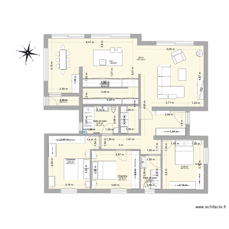 Maison plomberie. Plan de 7 pièces et 117 m2