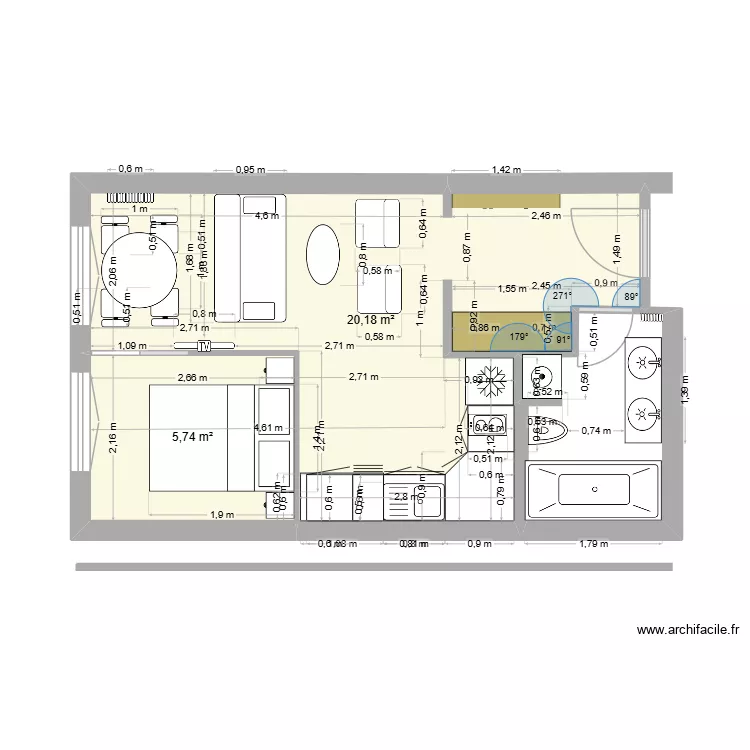 Gracieuse 20. Plan de 2  et 26 m²