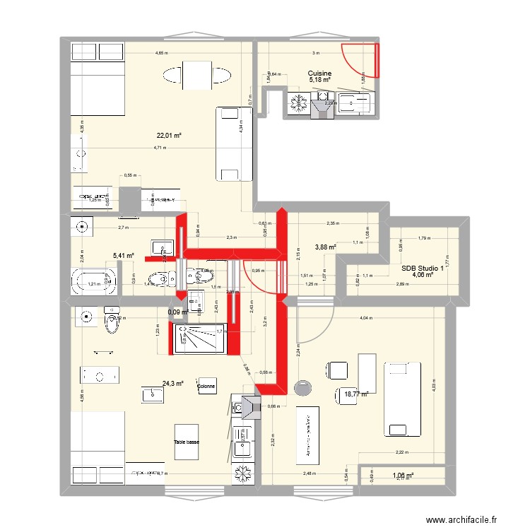 Studios Thyez 2ème étage OK Essai 3. Plan de 12 pièces et 259 m2
