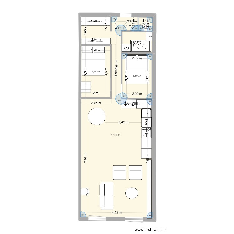 marseille. Plan de 4 pièces et 64 m2
