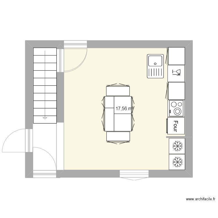 cuisine. Plan de 1 pièce et 18 m2