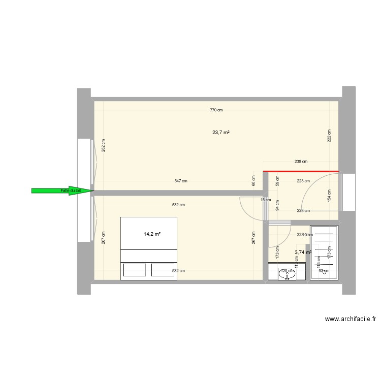 Hangar bis. Plan de 3 pièces et 42 m2