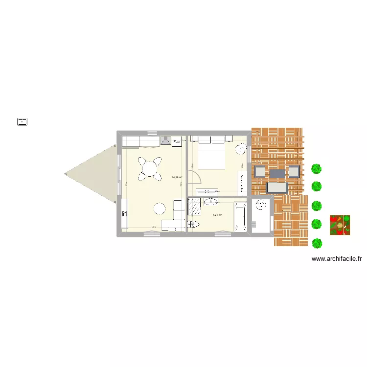 chalet. Plan de 2 pièces et 42 m²