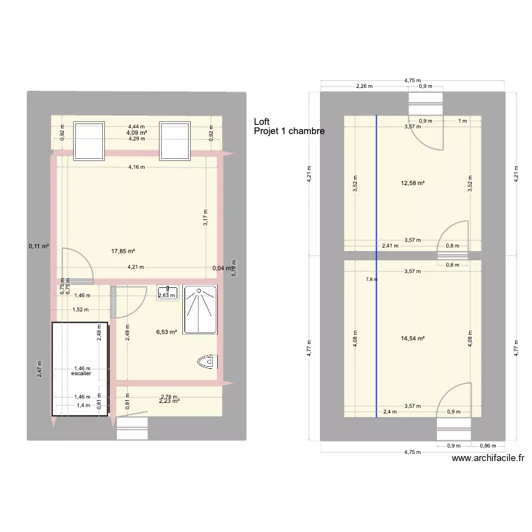ferme loft bas et haut 1ch isol&eacute;e 18/01/26. Plan de 8 pièces et 58 m²
