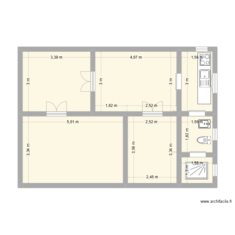 etage. Plan de 6 pièces et 57 m2