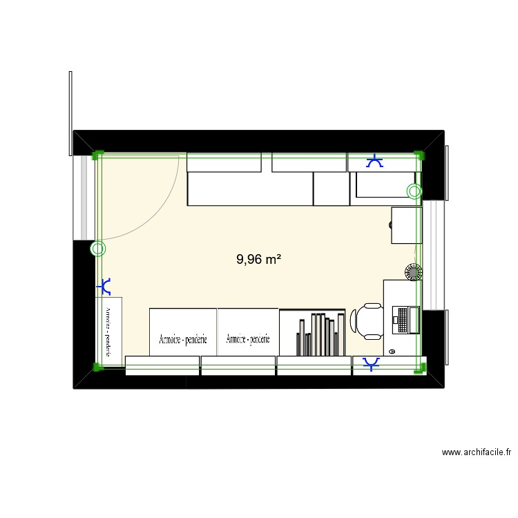 CHAMBRE. Plan de 1 pièce et 10 m2