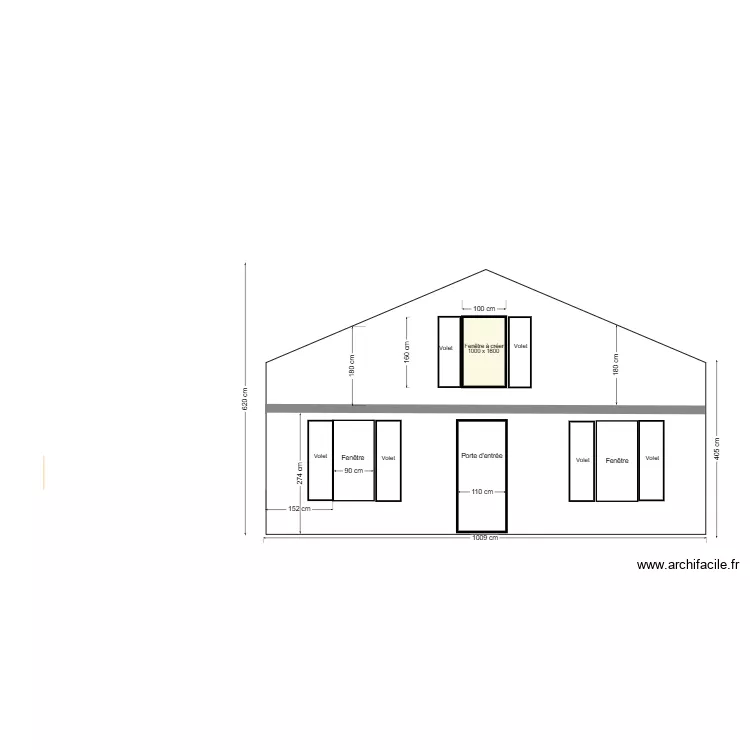 Fenêtre 1600 x 1000 façade sud. Plan de Fenêtre 1600 x 1000 façade sud. Plan de