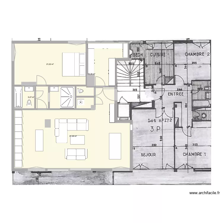 BONNE VERSION. Plan de 4  et 93 m²