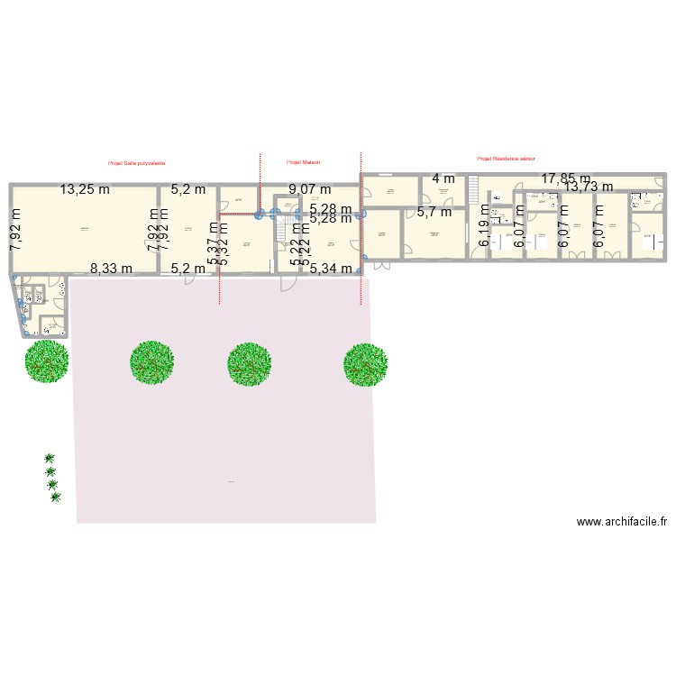 Les 3 saules rénovation V6. Plan de 41 pièces et 638 m2