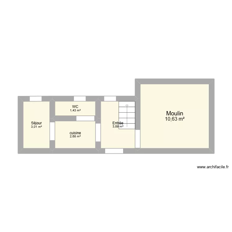 MOULIN. Plan de 5 pièces et 22 m²