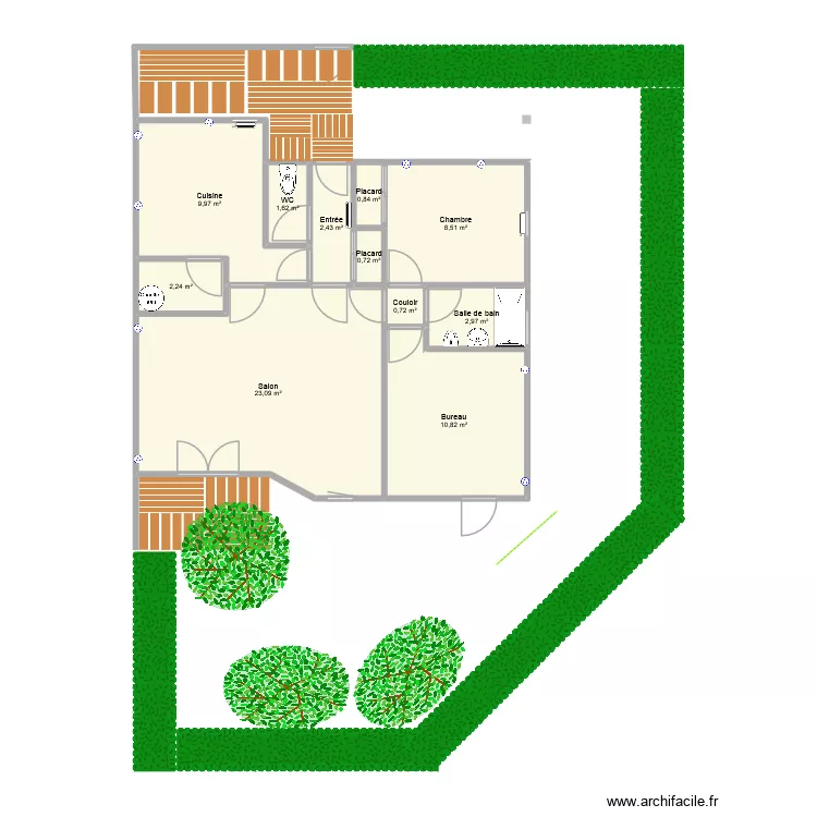 homps. Plan de 11  et 64 m²